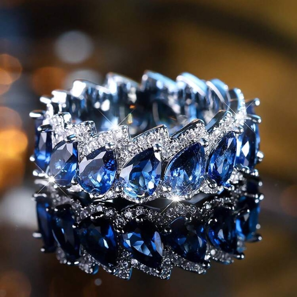 925 sterling silver plated Elegant Blue and Silver Women's Ring
